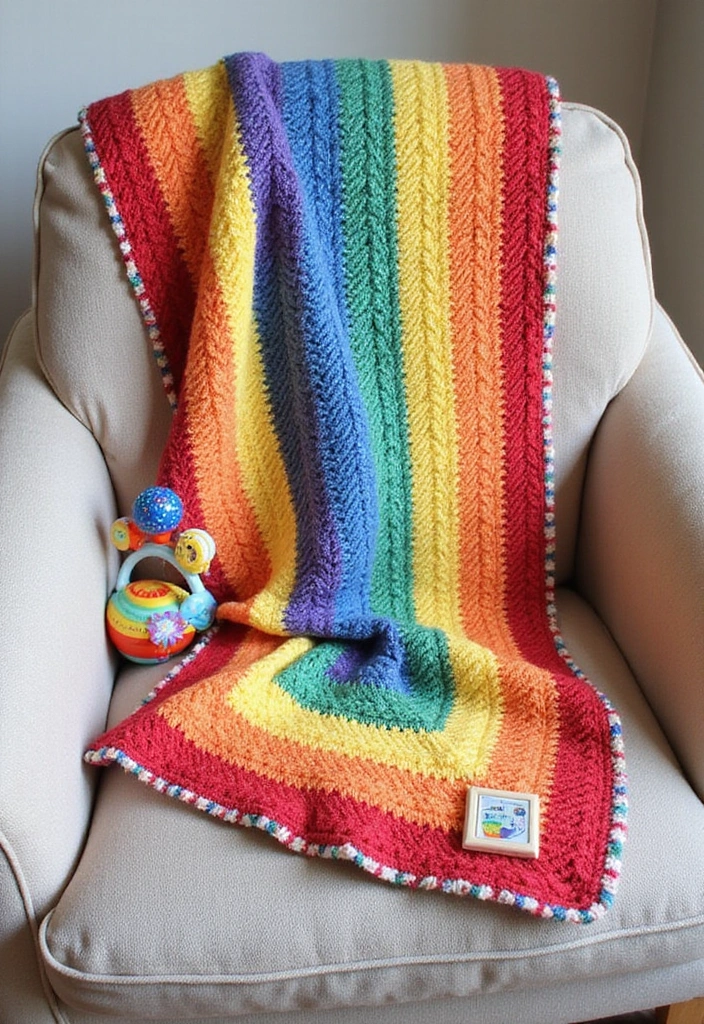25 Colorful Crochet Patterns for Baby Blankets - 1. Rainbow Stripe Delight