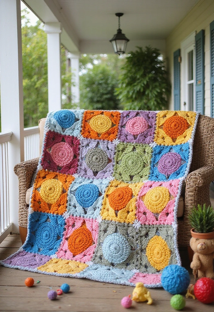25 Colorful Crochet Patterns for Baby Blankets - 11. Bold and Bright Blocks