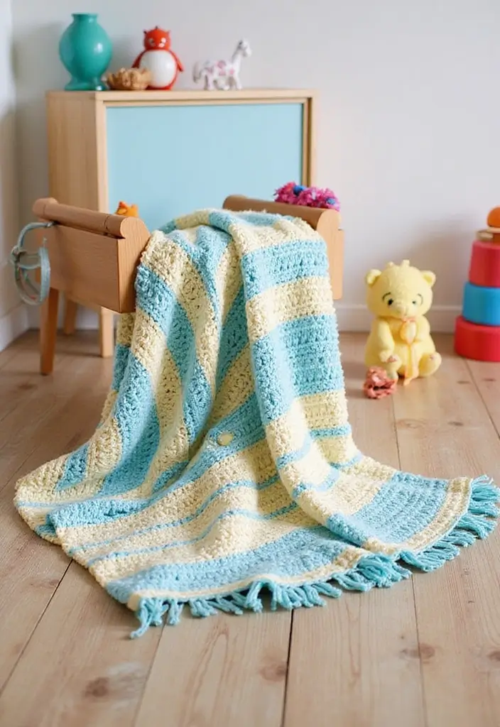 25 Colorful Crochet Patterns for Baby Blankets - 24. Twisted Fringe