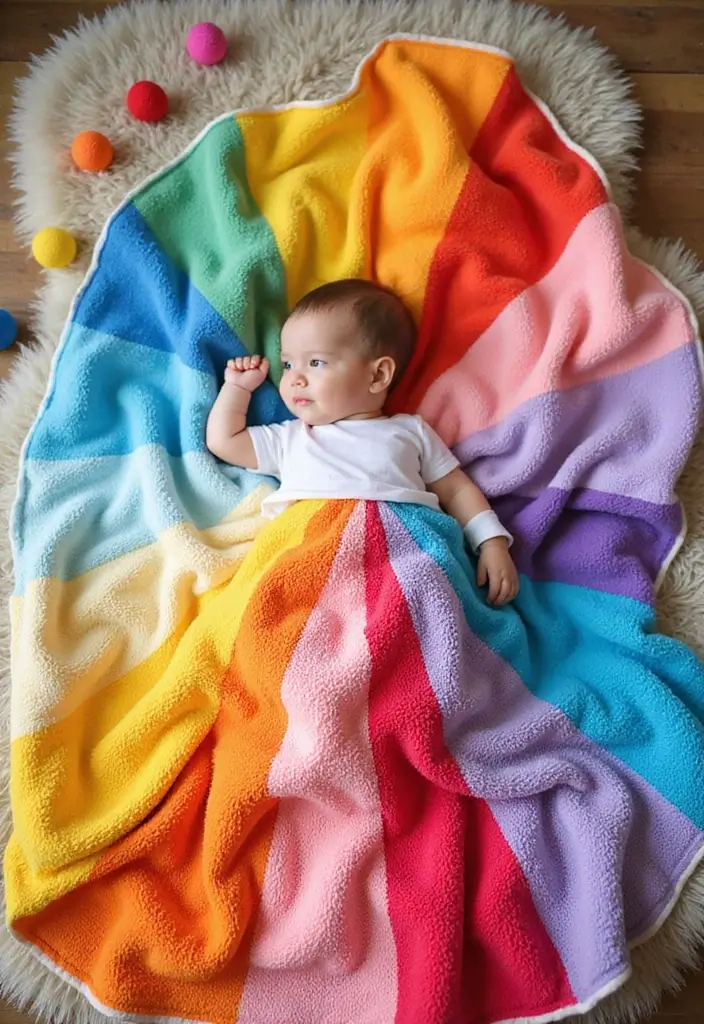 25 Cozy and Adorable Easy Crochet Baby Blanket Free Pattern Ideas - 21. Bright Multi-Color Blanket