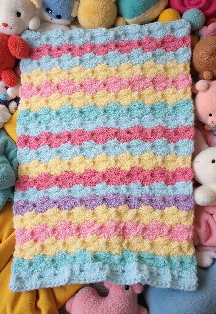 25 Cozy and Adorable Easy Crochet Baby Blanket Free Pattern Ideas - 23. Vibrant Rippled Squares Blanket