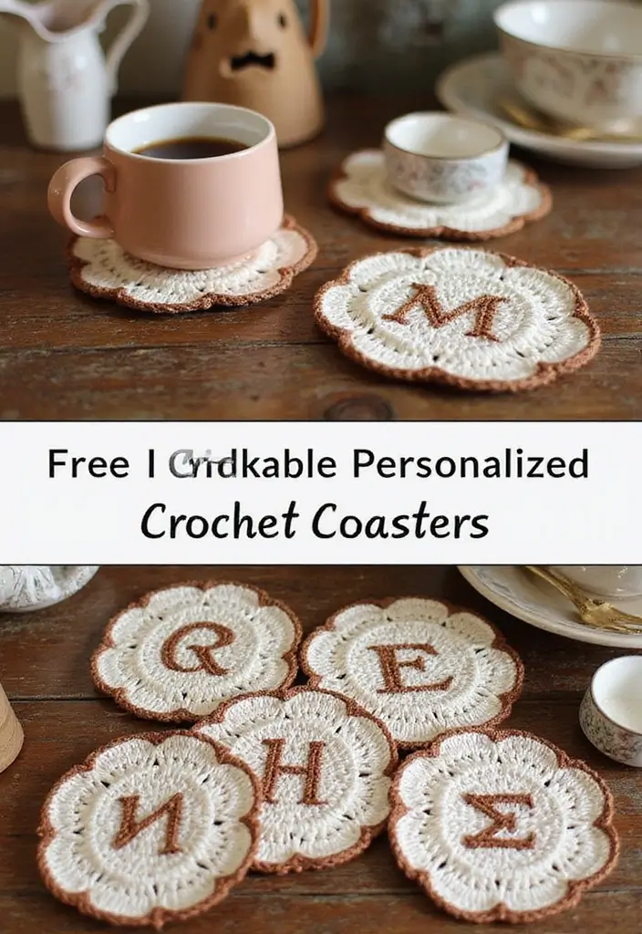 25 Crochet Coasters Free Pattern Ideas for Home Decor and Gifts - 15. Personalized Coasters