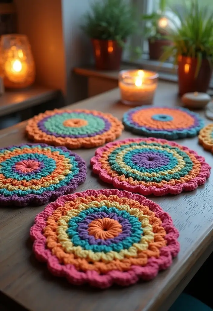 25 Crochet Coasters Free Pattern Ideas for Home Decor and Gifts - 18. Mosaic Crochet Coasters