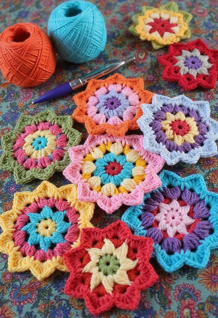 25 Crochet Coasters Free Pattern Ideas for Home Decor and Gifts - 2. Colorful Granny Square Coasters