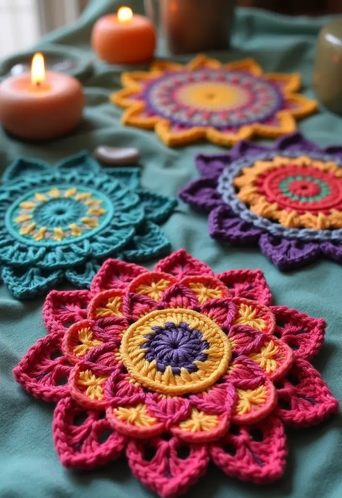 25 Crochet Coasters Free Pattern Ideas for Home Decor and Gifts - 4. Mandala-Inspired Coasters