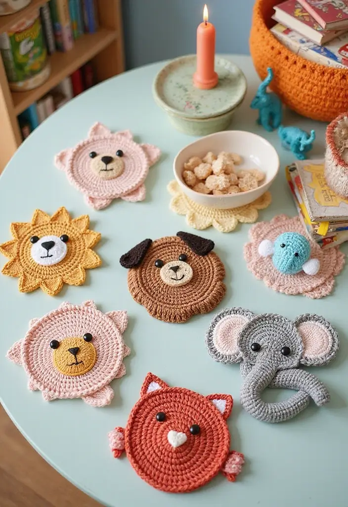 25 Crochet Coasters Free Pattern Ideas for Home Decor and Gifts - 8. Fun Animal Shaped Coasters