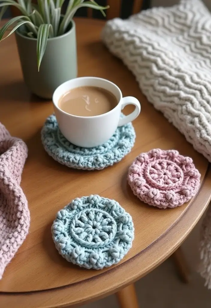 25 Crochet Coasters Free Pattern Ideas for Home Decor and Gifts - 9. Textured Puff Stitch Coasters
