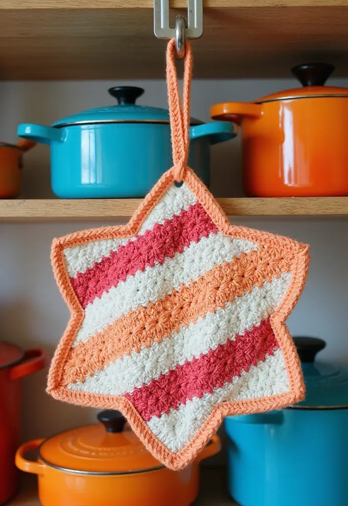 25 Crochet Pot Holders Free Pattern Ideas for Kitchen Decor and Gifting - 5. Striped Pot Holder
