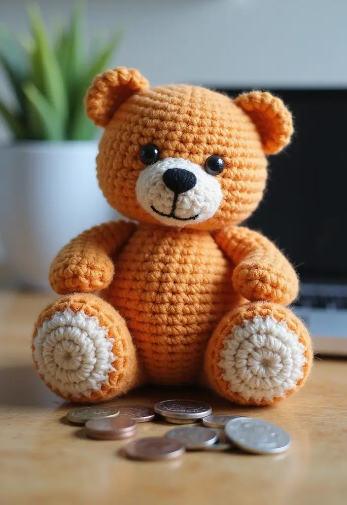 25 Cute Crochet Teddy Bear Pattern Free Ideas Perfect for Handmade Gifts - 10. Crocheted Teddy Bear Bank