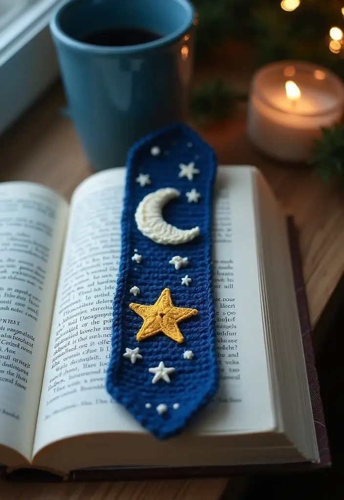 25 Cute and Creative Crochet Bookmarks Free Patterns for Book Lovers - 18. Celestial Themed Bookmark