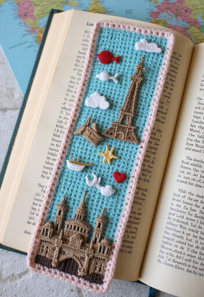 25 Cute and Creative Crochet Bookmarks Free Patterns for Book Lovers - 21. Travel-Themed Bookmark