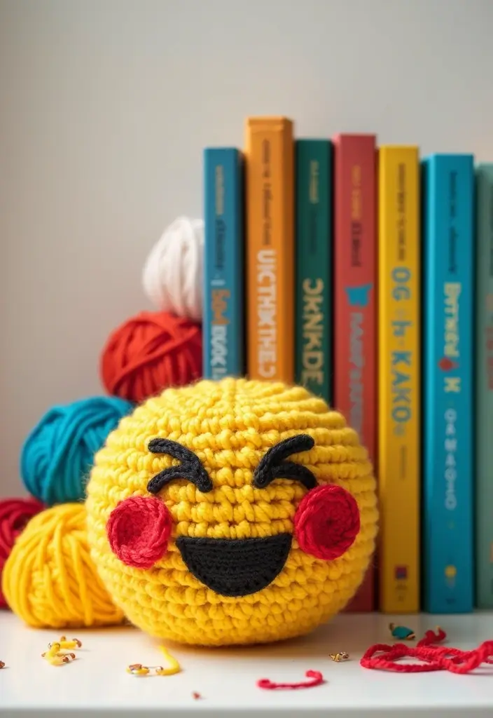 25 Cute and Creative Crochet Bookmarks Free Patterns for Book Lovers - 23. Emoji Bookmark
