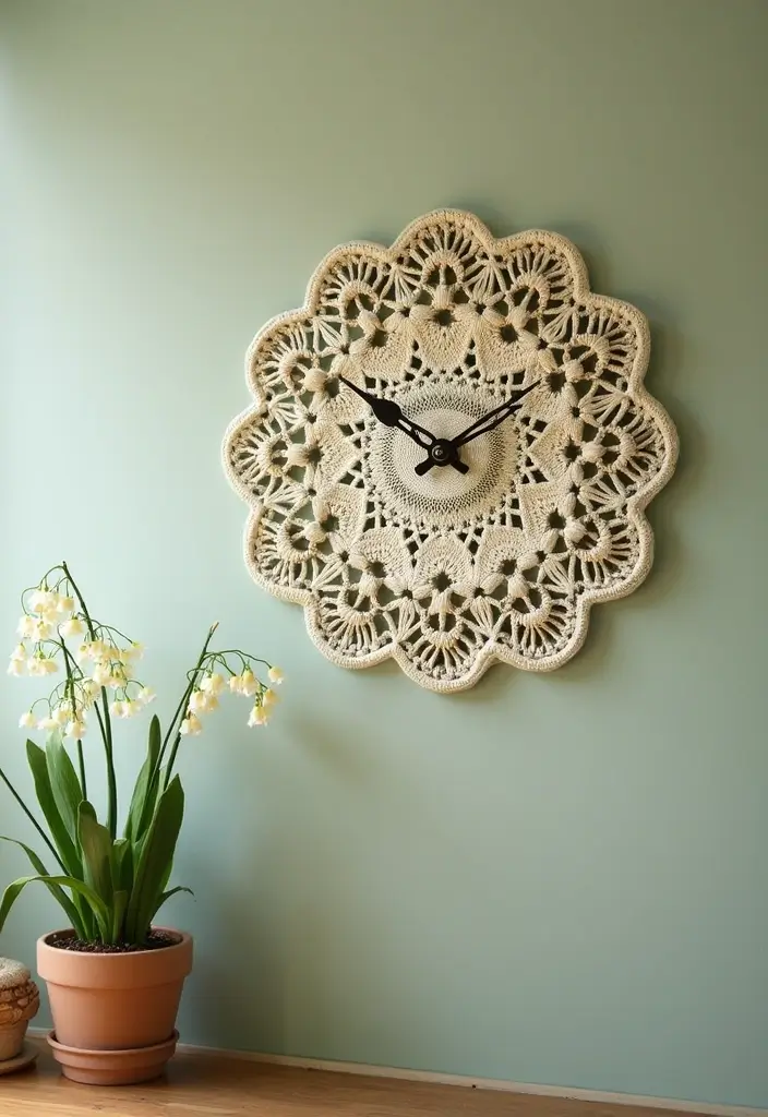 25 Delicate Lily of the Valley Crochet Ideas for Floral Decor and Lace Edging - 11. Crochet Wall Clock