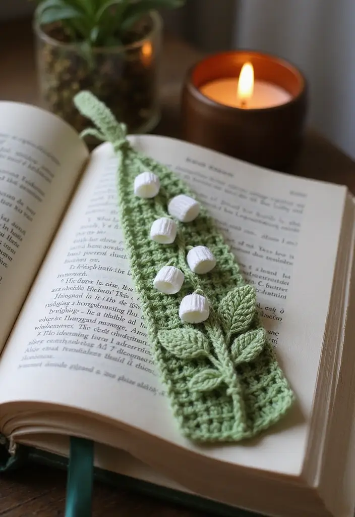 25 Delicate Lily of the Valley Crochet Ideas for Floral Decor and Lace Edging - 12. Crocheted Bookmark with Floral Design