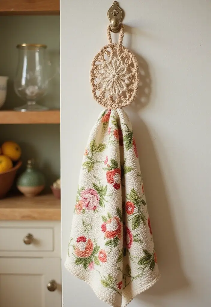 25 Delicate Lily of the Valley Crochet Ideas for Floral Decor and Lace Edging - 13. Crochet Kitchen Towel Holder