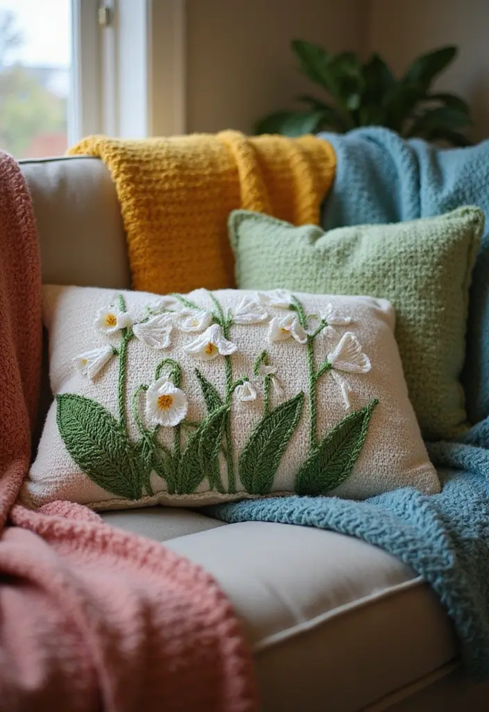 25 Delicate Lily of the Valley Crochet Ideas for Floral Decor and Lace Edging - 15. Crochet Cushion Covers