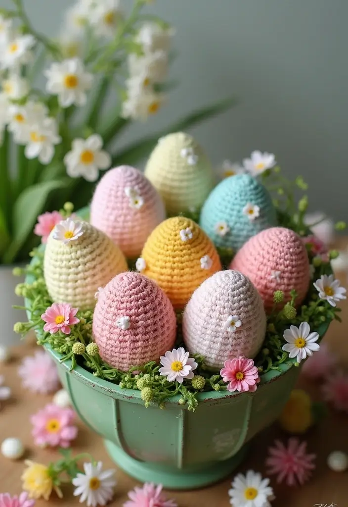 25 Delicate Lily of the Valley Crochet Ideas for Floral Decor and Lace Edging - 17. Crochet Easter Egg Decorations