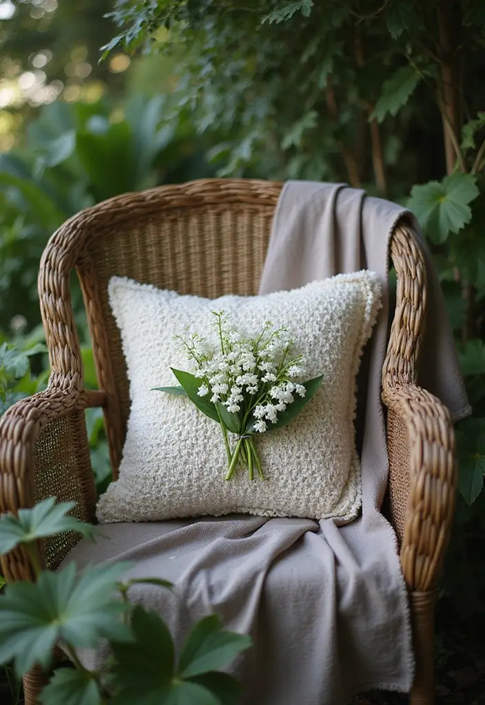 25 Delicate Lily of the Valley Crochet Ideas for Floral Decor and Lace Edging - 18. Crochet Cushion for Garden Furniture