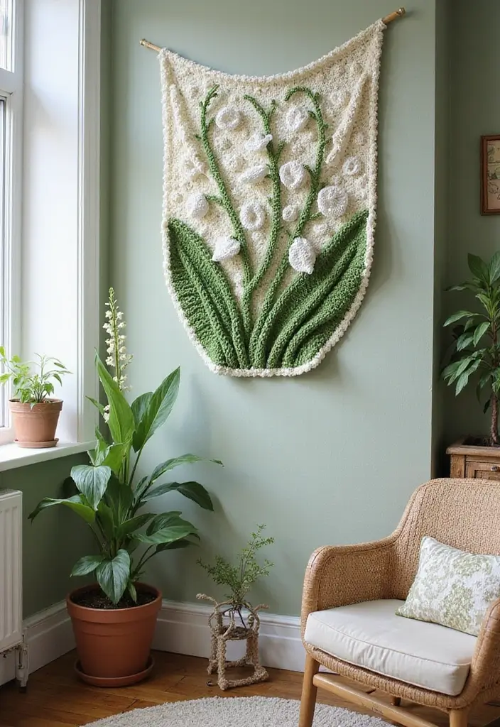 25 Delicate Lily of the Valley Crochet Ideas for Floral Decor and Lace Edging - 20. Crochet Wall Art