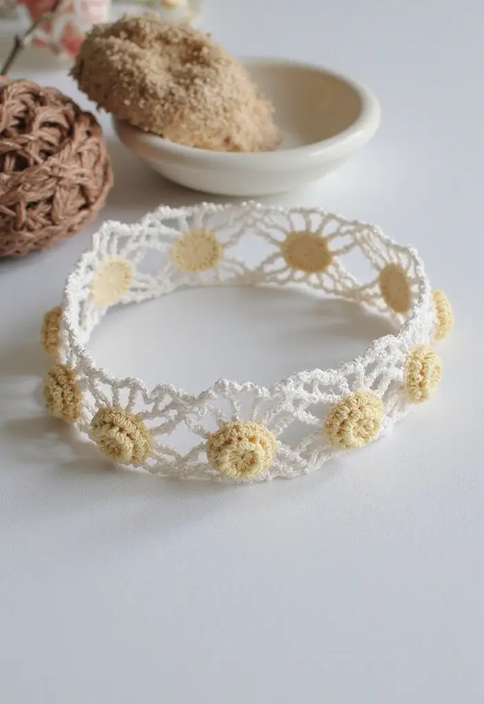 25 Delicate Lily of the Valley Crochet Ideas for Floral Decor and Lace Edging - 23. Crochet Lace Hairband