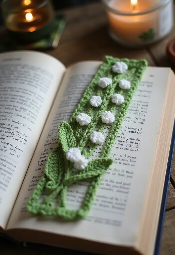 25 Delicate Lily of the Valley Crochet Ideas for Floral Decor and Lace Edging - 24. Crochet Bookmark with a Twist