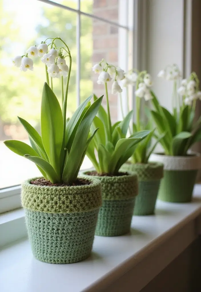 25 Delicate Lily of the Valley Crochet Ideas for Floral Decor and Lace Edging - 5. Crochet Flower Pot Covers