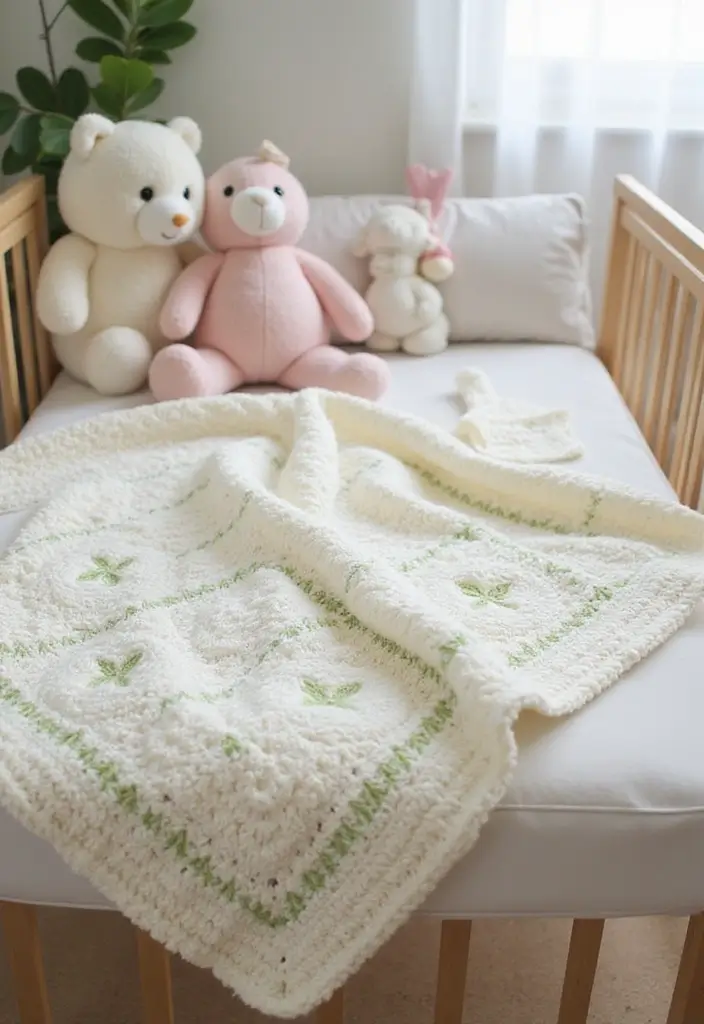 25 Delicate Lily of the Valley Crochet Ideas for Floral Decor and Lace Edging - 8. Lily of the Valley Baby Blanket
