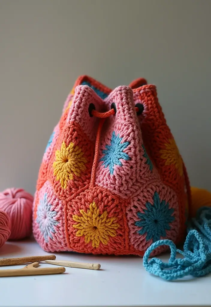 25 Mosaic Crochet Patterns Free Charts for Blankets - 1. Geometric Charm Bag