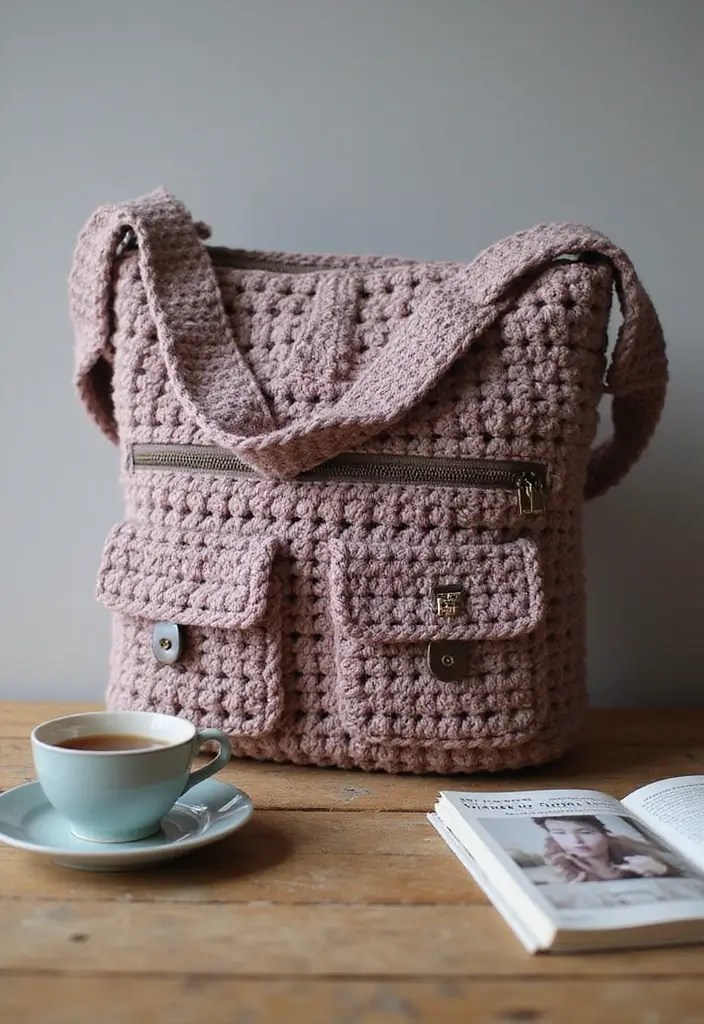 25 Mosaic Crochet Patterns Free Charts for Blankets - 5. Cozy Cabin Messenger Bag