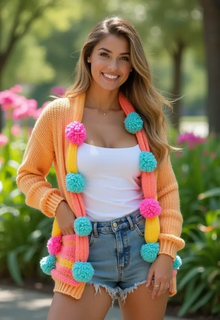 25 Stylish Crochet Cardigan Patterns: Free Women Designs for Every Season - 13. Playful Pom-Pom Cardigan