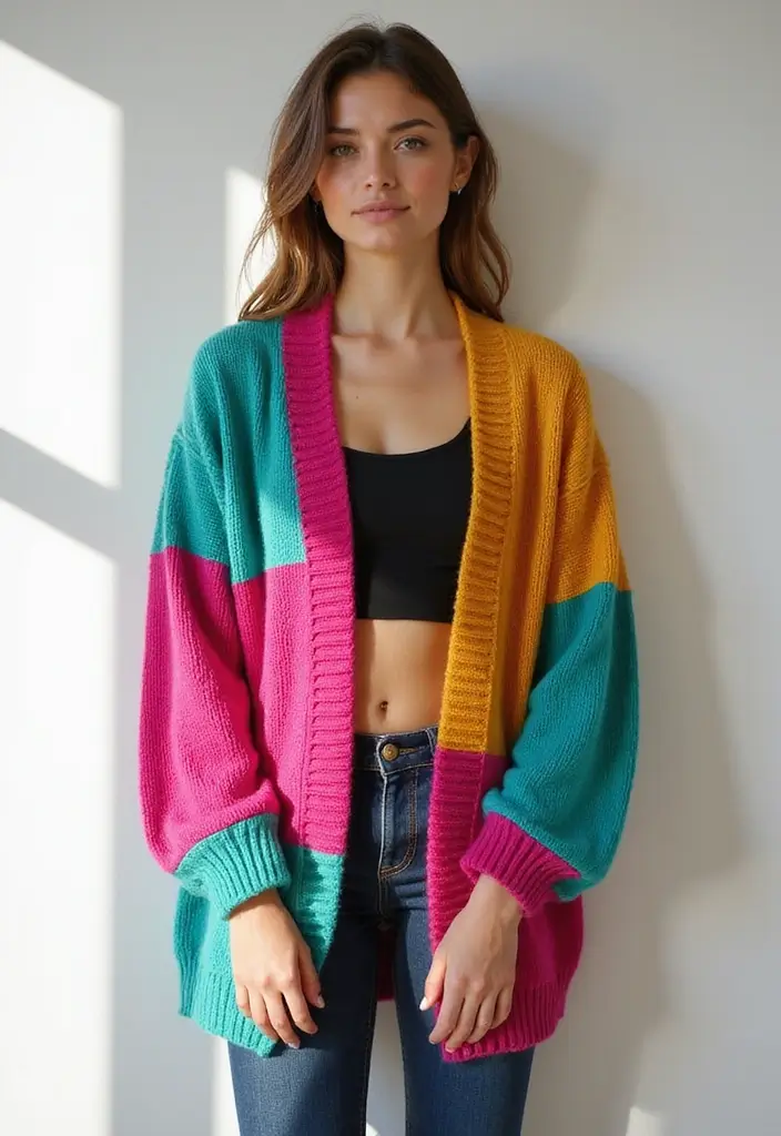 25 Stylish Crochet Cardigan Patterns: Free Women Designs for Every Season - 15. Color Block Cardigan