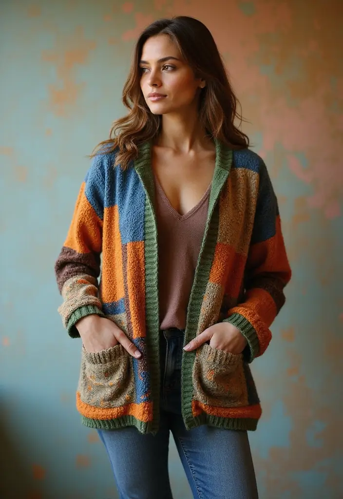 25 Stylish Crochet Cardigan Patterns: Free Women Designs for Every Season - 24. Stylish Patchwork Cardigan