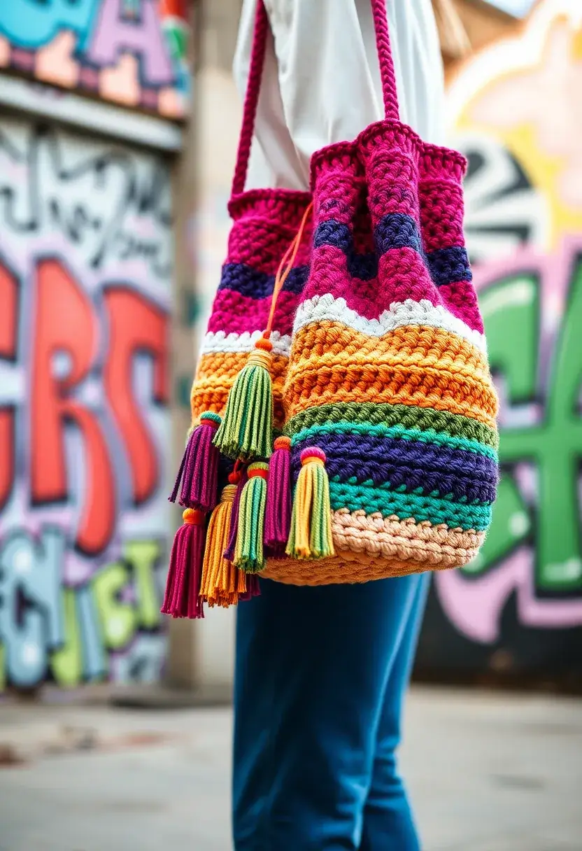 25 Stylish and Practical Crochet Tote Bags Free Patterns for Everyday Fashion - 22. The Artistic Statement Bag
