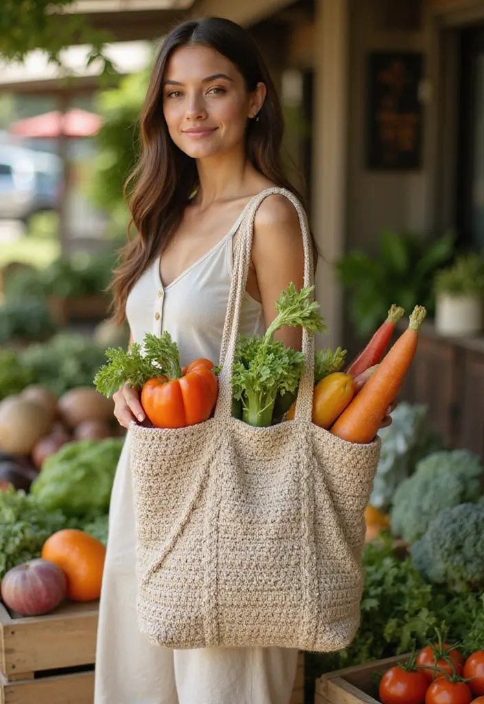 25 Stylish and Practical Crochet Tote Bags Free Patterns for Everyday Fashion - 4. Eco-Friendly Grocery Bag