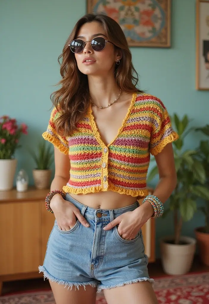 25 Trendy Crochet Tops Free Patterns Perfect for Festivals and Daily Wear - 25. Retro 70s Style Top