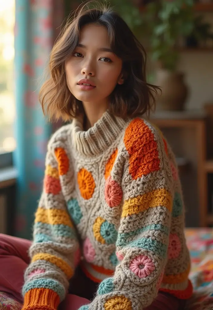 26 Adorable Crochet Dog Sweater Free Pattern Ideas for Every Size and Breed - 16. The Patchwork Sweater