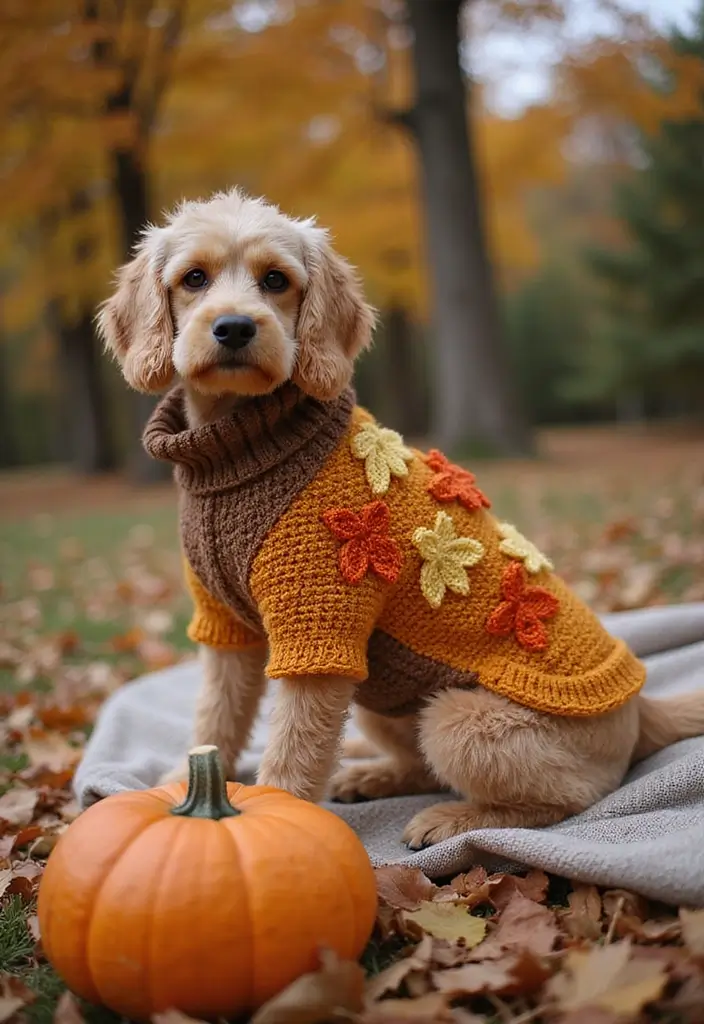 26 Adorable Crochet Dog Sweater Free Pattern Ideas for Every Size and Breed - 20. The Autumn Leaves Sweater