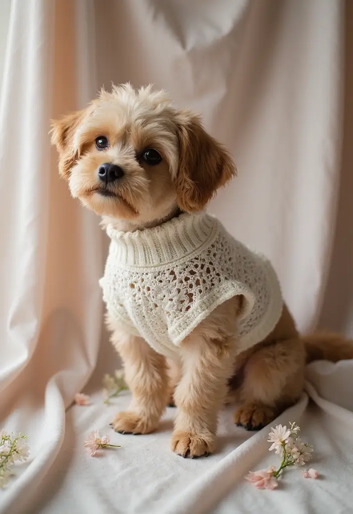 26 Adorable Crochet Dog Sweater Free Pattern Ideas for Every Size and Breed - 23. The Elegant Lace Sweater