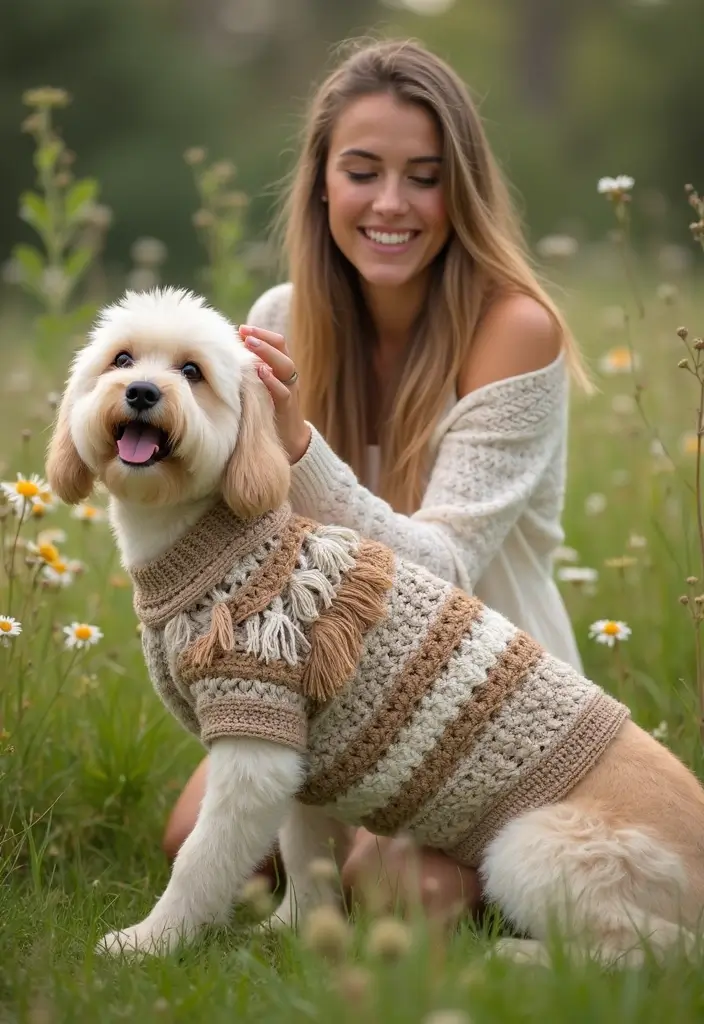 26 Adorable Crochet Dog Sweater Free Pattern Ideas for Every Size and Breed - 5. The Boho Fringe Sweater