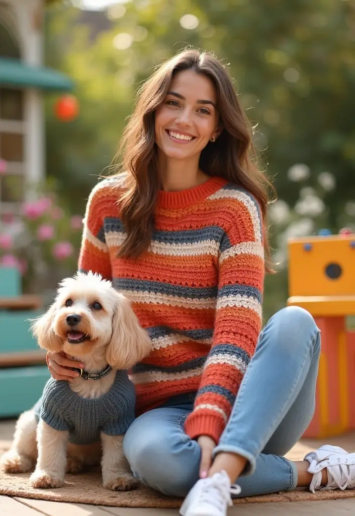 26 Adorable Crochet Dog Sweater Free Pattern Ideas for Every Size and Breed - 6. The Classic Striped Sweater