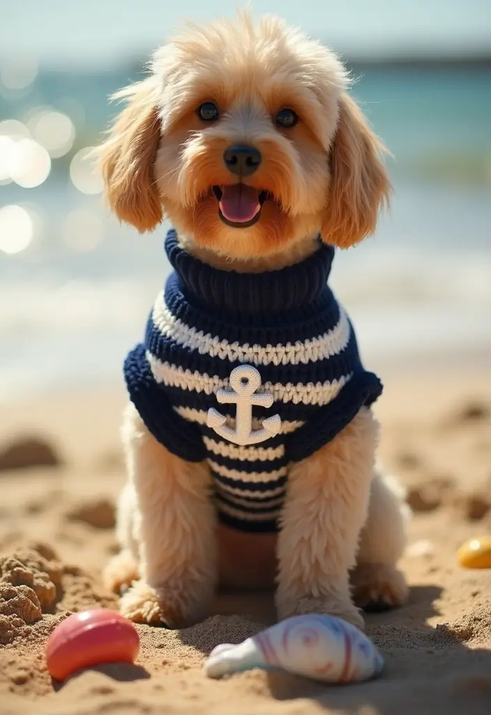 26 Adorable Crochet Dog Sweater Free Pattern Ideas for Every Size and Breed - 7. The Nautical Adventure Sweater