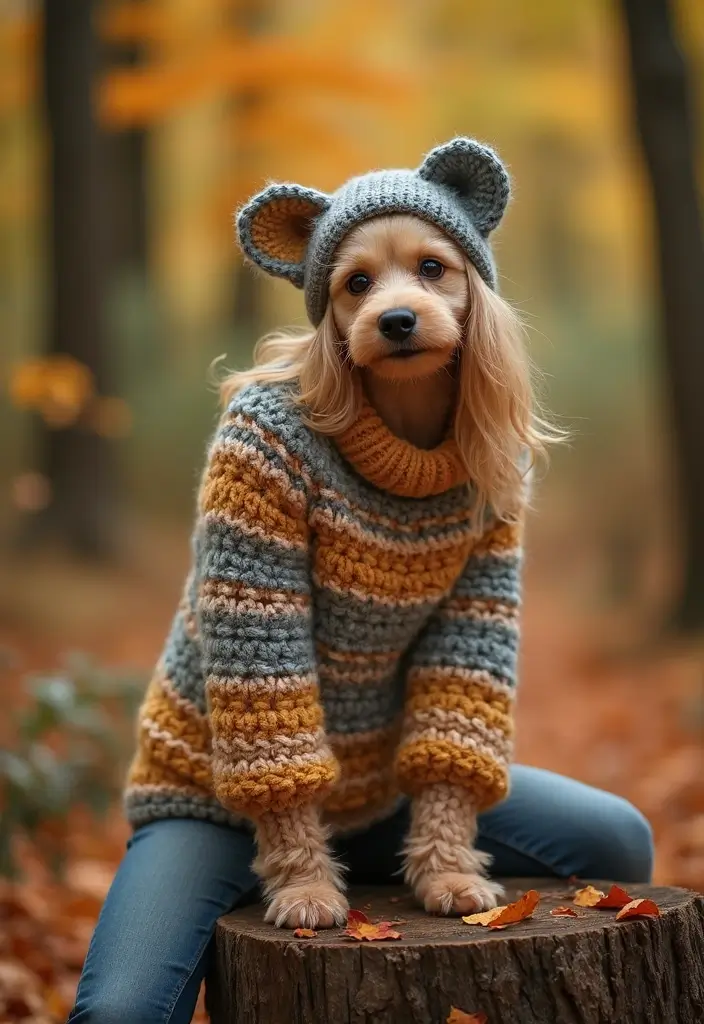 26 Adorable Crochet Dog Sweater Free Pattern Ideas for Every Size and Breed - 8. The Woodland Creature Sweater