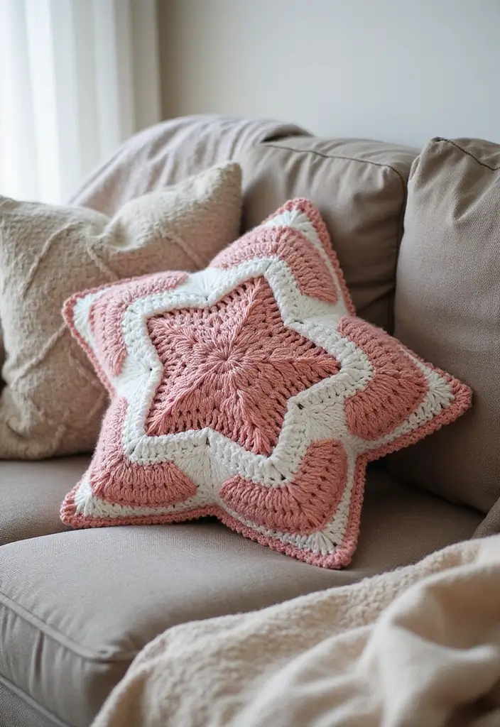 27 Bright and Beautiful Tutorials on How to Crochet a Star in Different Sizes - 10. Star Pillow Cover
