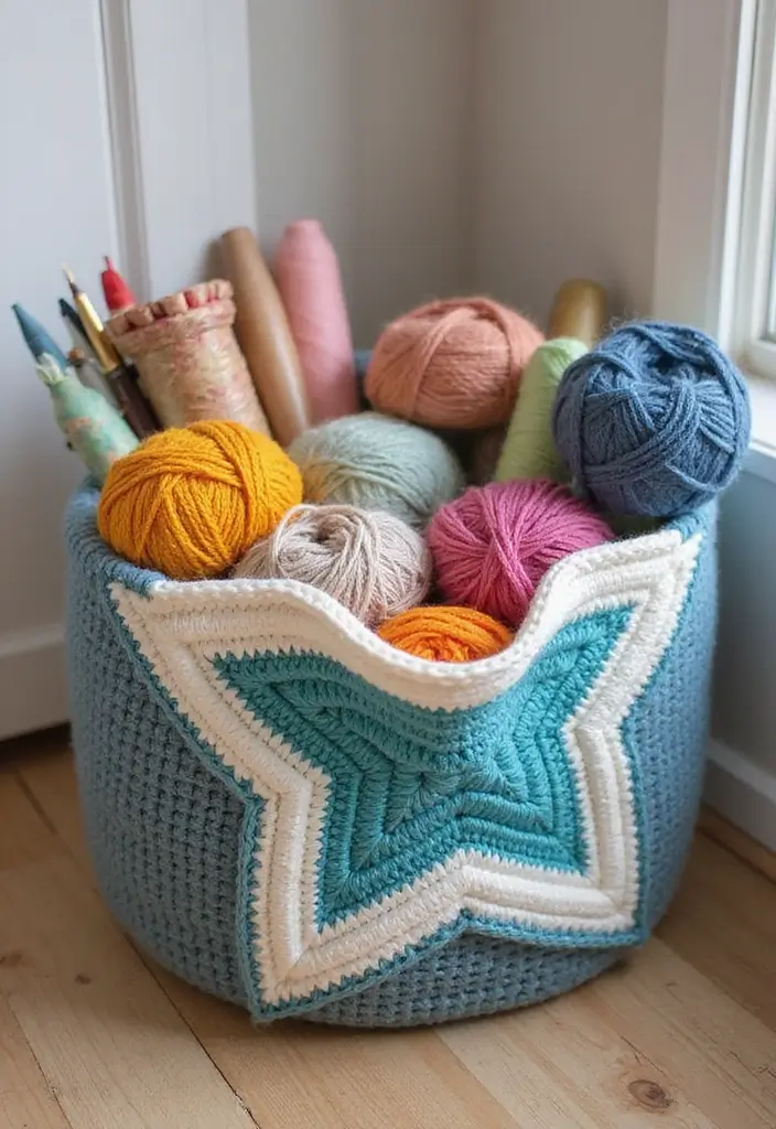 27 Bright and Beautiful Tutorials on How to Crochet a Star in Different Sizes - 13. Crochet Star Basket