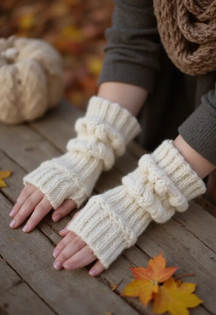 27 Cozy Crochet Fingerless Gloves Free Pattern Ideas for Autumn and Winter - 14. Cozy Cable Patterned Fingerless Gloves