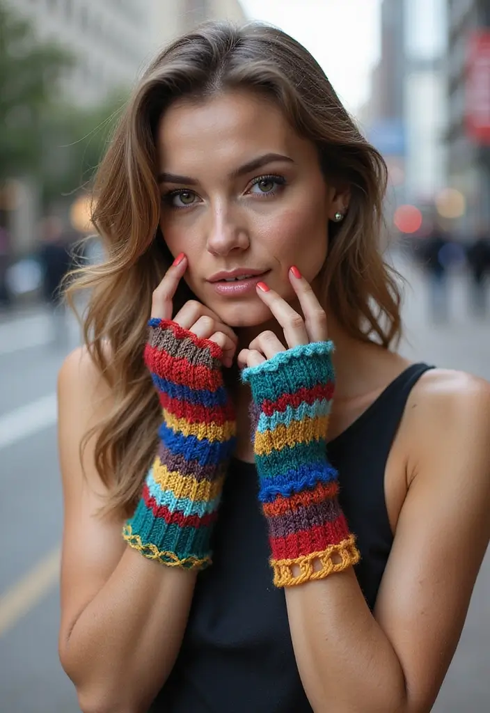 27 Cozy Crochet Fingerless Gloves Free Pattern Ideas for Autumn and Winter - 15. Colorblock Fingerless Gloves