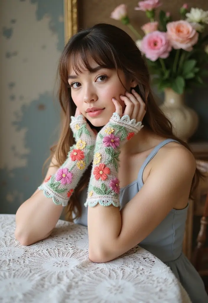 27 Cozy Crochet Fingerless Gloves Free Pattern Ideas for Autumn and Winter - 3. Floral Motif Fingerless Gloves