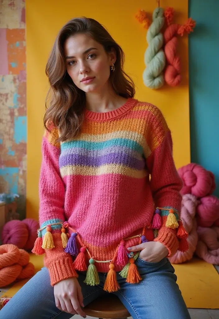 27 Cozy Crochet Sweater Pattern Free Ideas for Every Skill Level - 16. The Tasseled Sweater