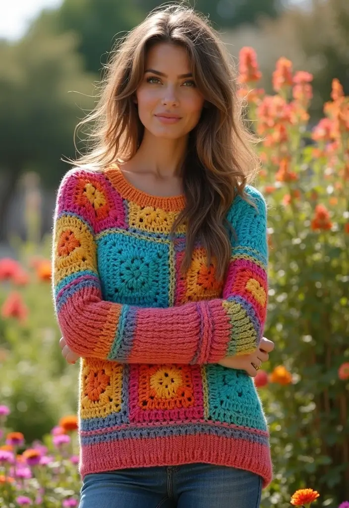 27 Cozy Crochet Sweater Pattern Free Ideas for Every Skill Level - 6. The Granny Square Sweater