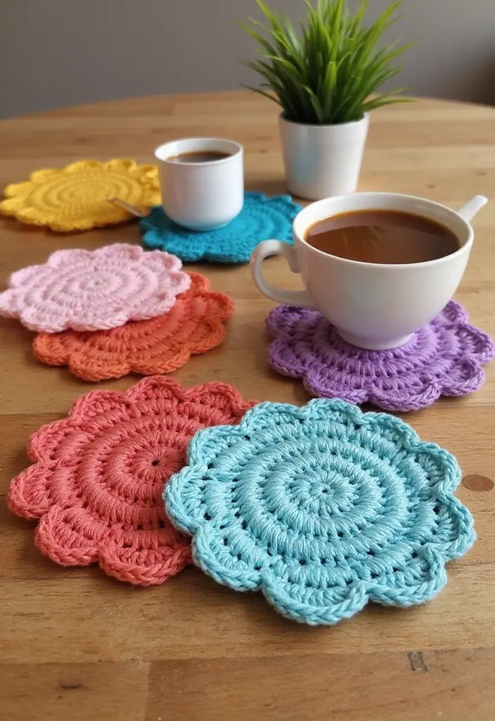 27 Creative Ideas on What to Crochet When Bored for Relaxing Craft Sessions - 1. Colorful Coasters